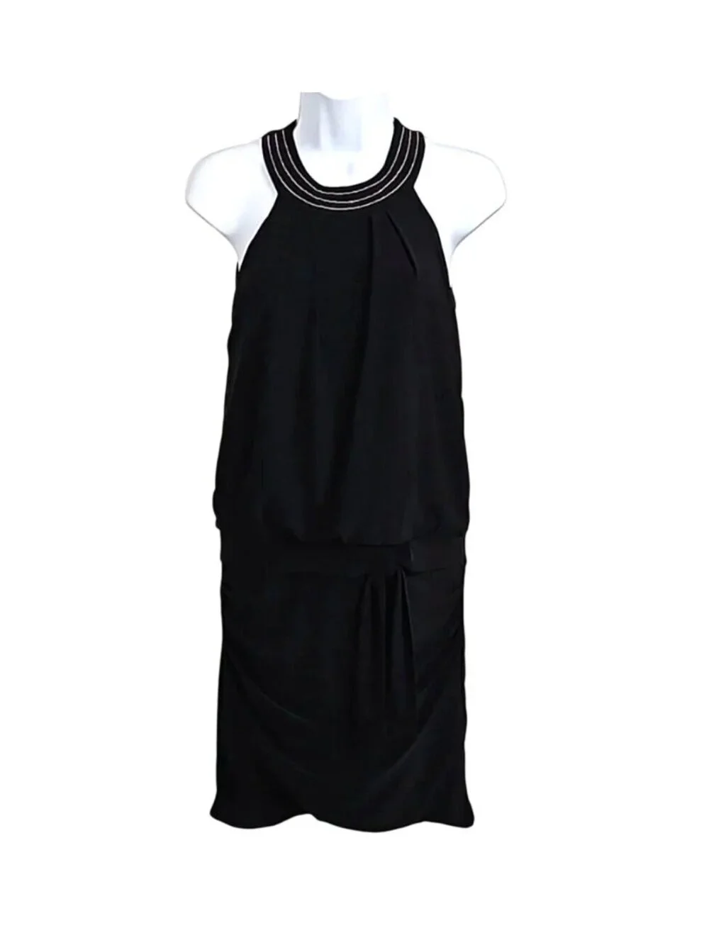 White House Black Market Halter Blouson Bodycon Fitted Mini Dress Size M Stretch